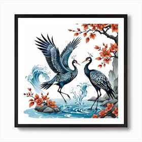 A Pair of Cranes in the Water Art Print