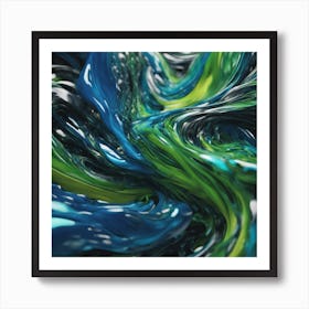 Abstract Blue And Green Liquid Art Print