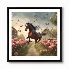 Horse With Butterflies Art Print