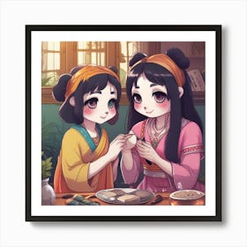 Panda Girls Art Print