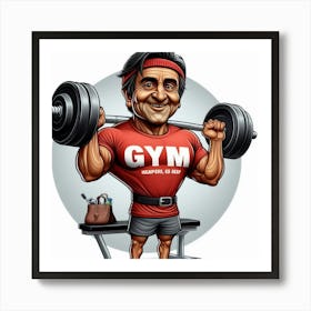 Caricature Of A Man At The Gym Art Print