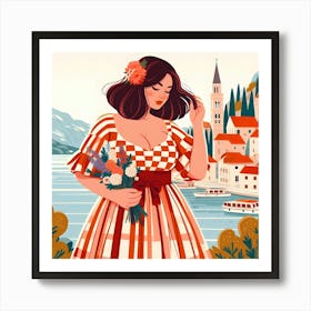 Croatian Girl With Flowers Art Print