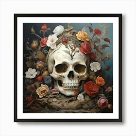 Skull With Roses 1 Poster