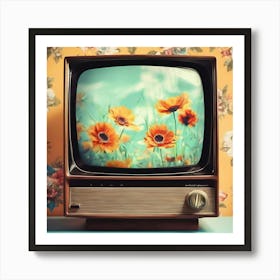 Vintage Tv With Flowers 1 Art Print