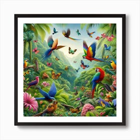 Parrots In The Jungle 2 Art Print