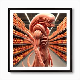 Alien In Aisle Of Peaches Art Print