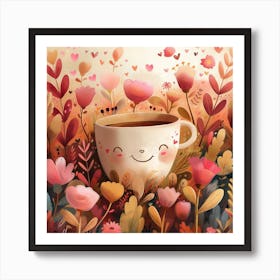 Coffee Lovers Cute Cup In The Garden Art Print