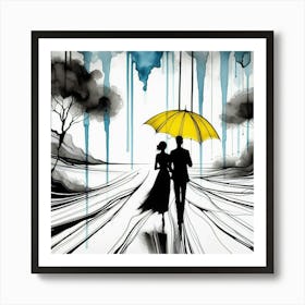 Silhouette of a woman and a man 5 Art Print