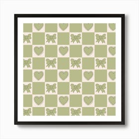 Green Bow Checkered Print Art Print