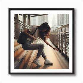 Asian Woman Walking Down Stairs Art Print