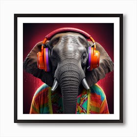 Elephant With Headphones Art Print