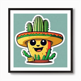 Mexico Cactus With Mexican Hat Inside Taco Sticker 2d Cute Fantasy Dreamy Vector Illustration (13) Art Print