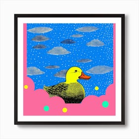 Duckling In The Cloud Linocut Pattern Art Print