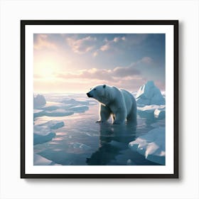 A Heartbreaking Scene At The Polar Ice Caps Where A Solitary Polar Bear Clings To A Shrinking Ice Art Print