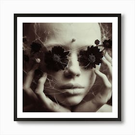 Woman With Flowers On Her Face Art Print