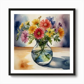 Watercolor Flowers In A Vase 4 Art Print