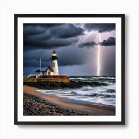 Lightning Over The Lighthouse Art Print