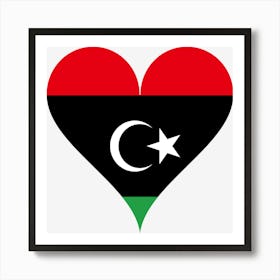 Heart Love Flag Crescent Moon Star Libya North Africa Heart Shaped Art Print