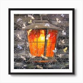 Night flashlight and moths Art Print