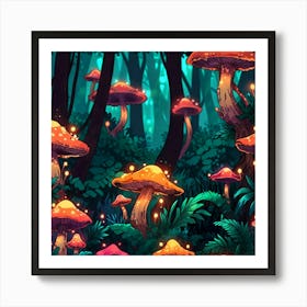 Mushrooms In The Forest Art Print