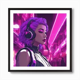 Lofi Girl in Pink Cyberpunk Poster