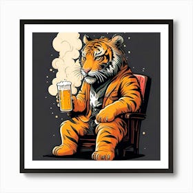 Tiger Drinking Beer Póster