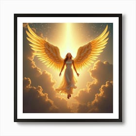 A Radiant Angel Descending From The Heavens With Golden Wings 1 Art Print