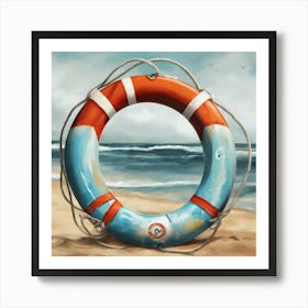 Life Preserver On The Beach Art Print