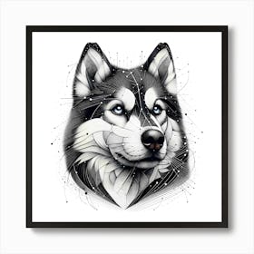 Siberian Husky - Abstract Line Art Illustration 257 Art Print