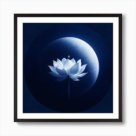 "Lunar Serenity"  A celestial bloom emerges in the tranquility of night, its petals glowing with the luminescent calm of the moon's embrace, creating a symphony of light and darkness.  Embrace the tranquil allure of this piece, where the purity of the lotus meets the mystique of moonlight, offering a soothing presence that enriches the soul and brings peace to any space. Art Print