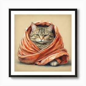 Cat In A Blanket Art Print