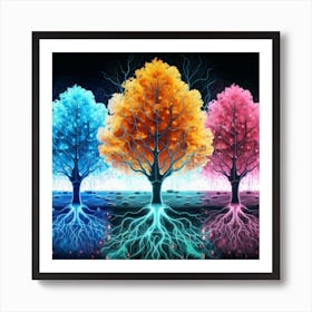 Three Colorful Trees in neon colors 9 Art Print