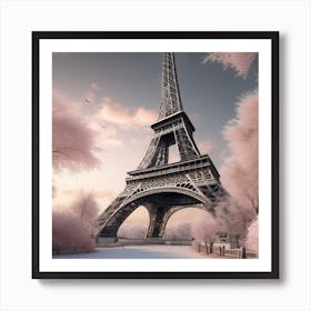 Pink Eiffel Tower Panoramic Landscape Art Print