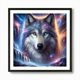 Electric Fantasy Wild Wolf Face Art Print