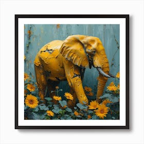 Elephant In Sunflowers Art Print