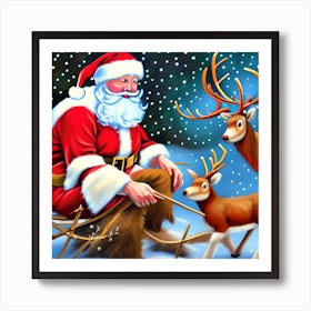 Santa S Reindeer Art Print