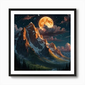 Full Moon In The Mountains 2 Art Print