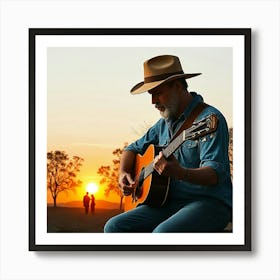 Sunset With A Guitar 3 Art Print