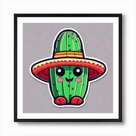 Cactus Wearing Mexican Sombrero And Poncho Sticker 2d Cute Fantasy Dreamy Vector Illustration (19) Art Print