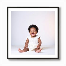 Beaming Infant Grinning Widely Seated In A Softly Lit Studio Space Pastel Colored Backdrop Offers (4) Art Print