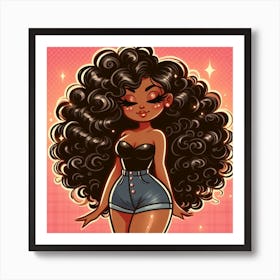 Cartoon Girl With Curly Hair 2 Art Print