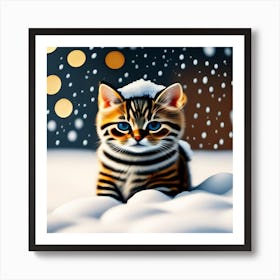 Striped Kitten In The Snow Art Print