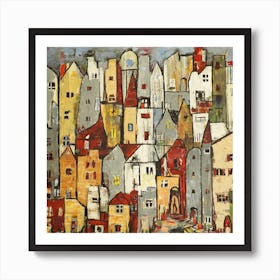 Grey Houses Square Art Print