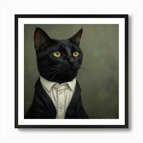 Black Cat In A Suit Art Print