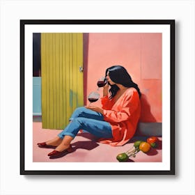 Woman Drinking Wine 1 Art Print