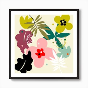 Mid Century Pastel Flowers Square Art Print