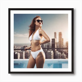 Beautiful Woman In Bikini On The Pool Art Print