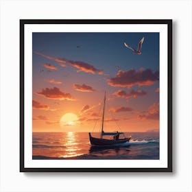 Sailboat At Sunset Art Print