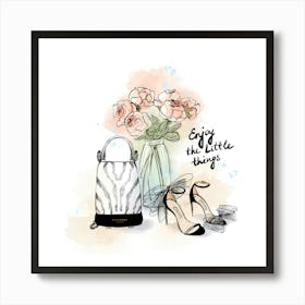 Fashion things, flowers, heels, bag Art Print