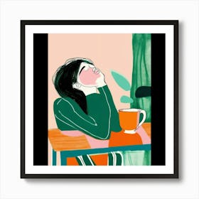 Girl With A Cup Of Coffee Art Print